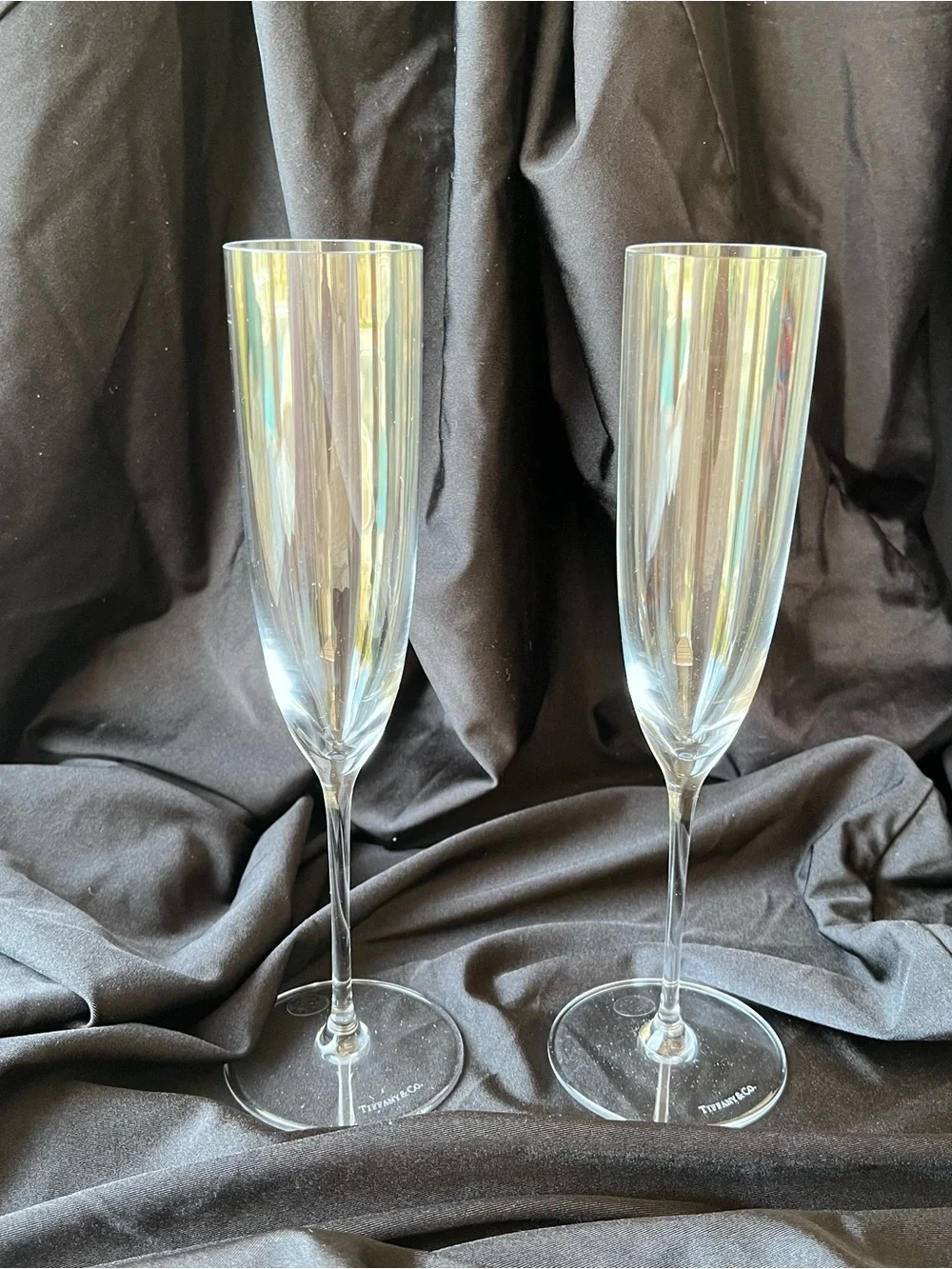 Tiffany & Co. Crystal Champagne Flutes Set of 2 w/ Original Blue Box